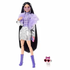 Barbie Muñeca Extra Chaqueta Con Pelo Y Botas Moradas